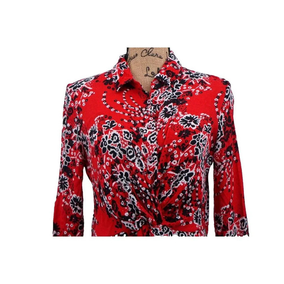 Free People Dress Women 2‎ Red Black Floral Twisted Waisted Pockets Boho Chic - Picture 4 of 12